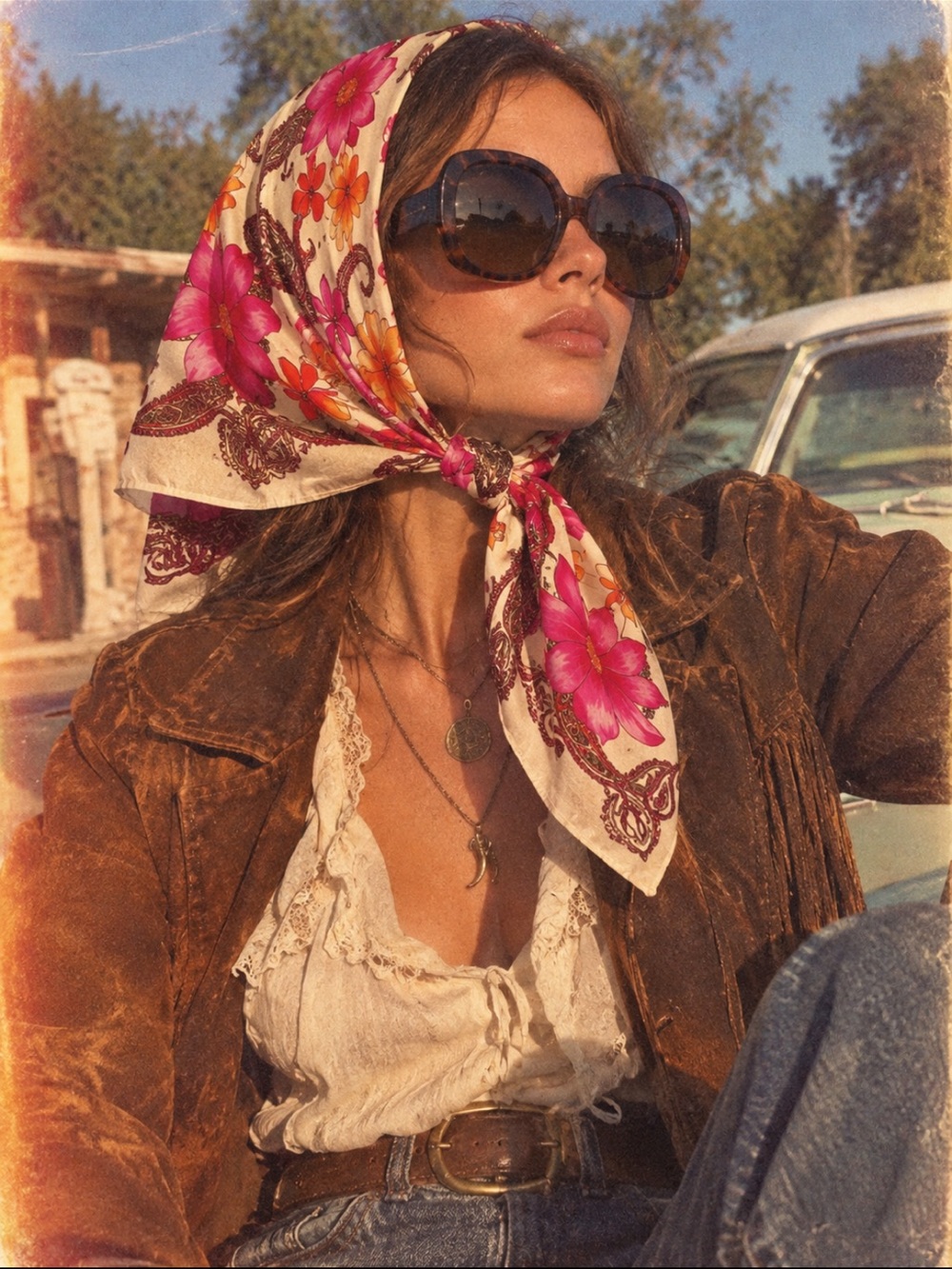 Vintage Floral Orange & Pink Women's Scarf